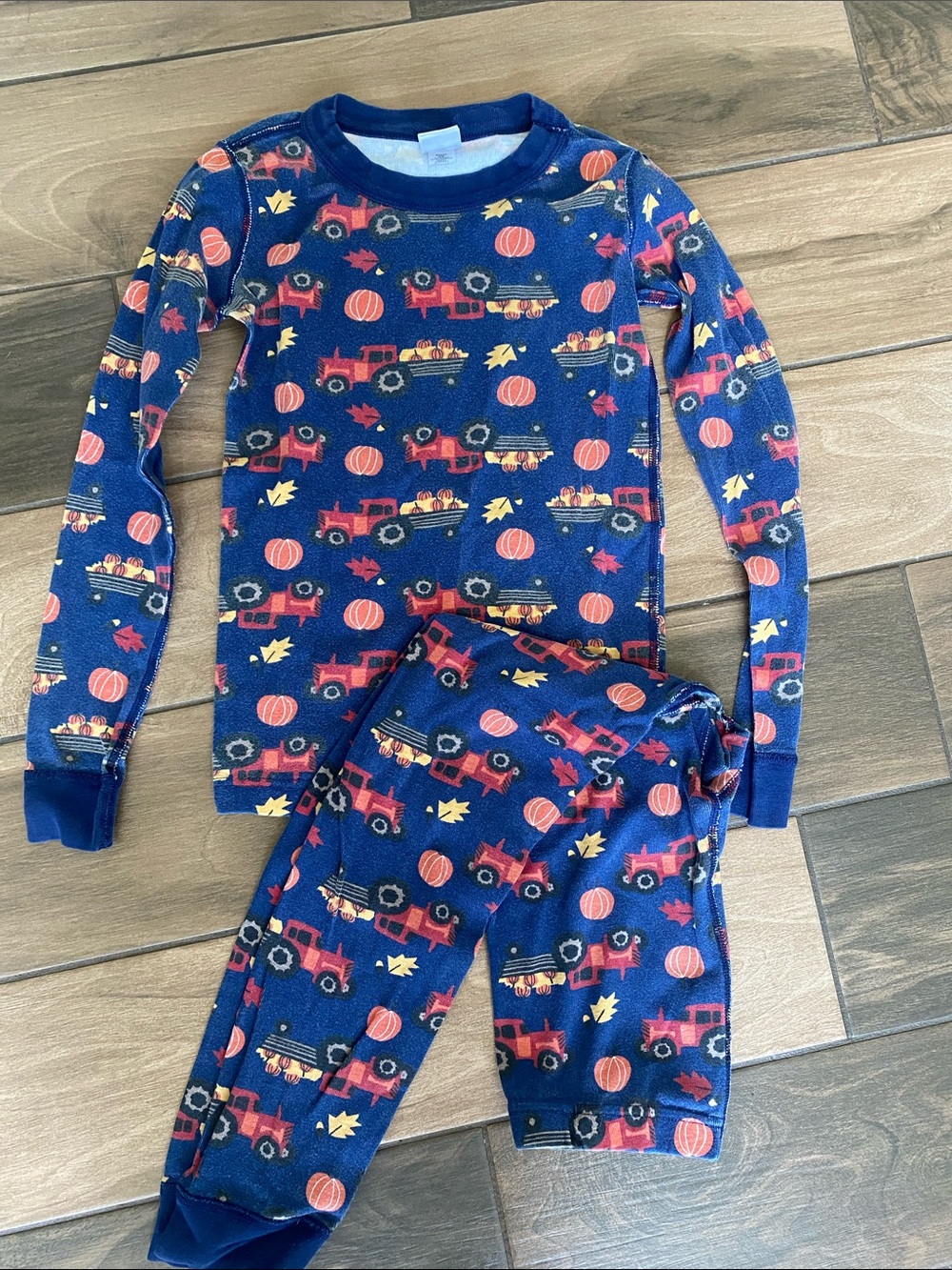 Hanna Andersson Blue Pumpkin & Tractor Pajama Set